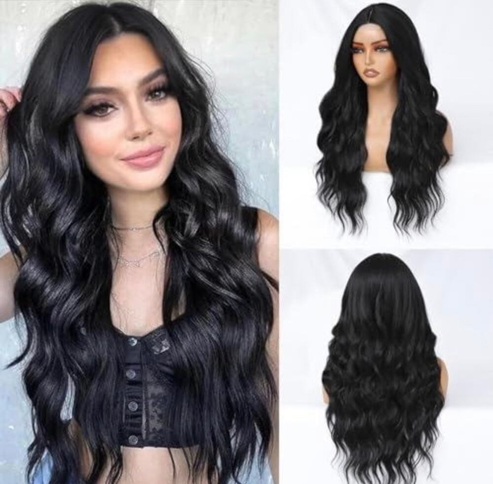 Bobbi boss 24” synthetic wavy black wig middle part